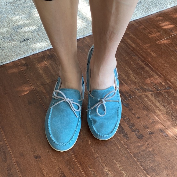 ⭐️HP🎉PATAGONIA Women's Kula Moc Canvas VEGAN Shoes, Tobago Blue sz 7.5 RARE!!! - Picture 2 of 11